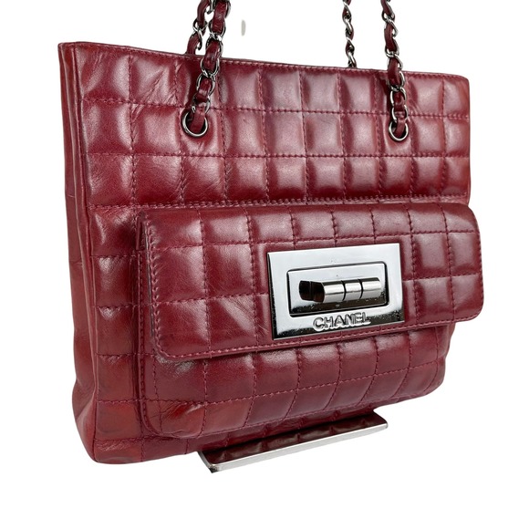 CHANEL Chocolate Bar Mademoiselle Reissue Square Tote Bag Red - Picture 2 of 10